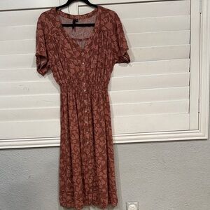 Knot Sisters Rust Floral Midi Dress